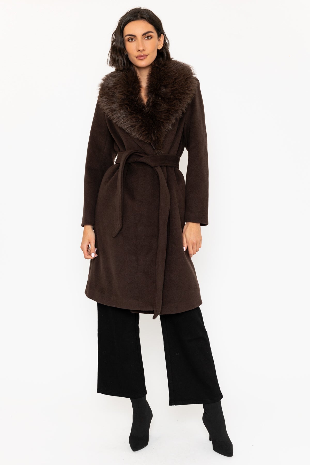 Brown Coat with Detachable Faux Fur Collar