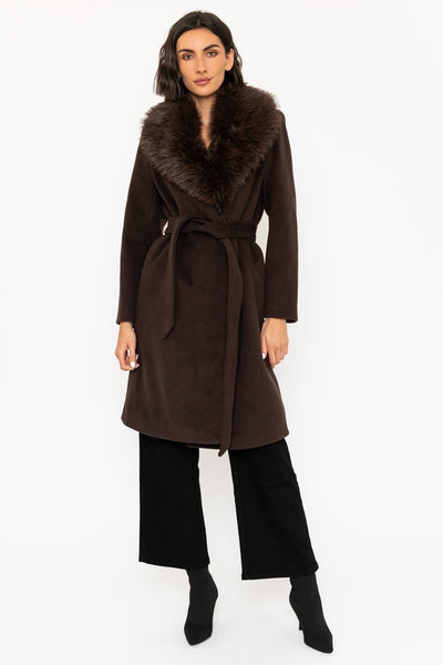 Brown Coat with Detachable Faux Fur Collar