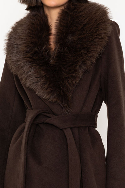 Brown Coat with Detachable Faux Fur Collar