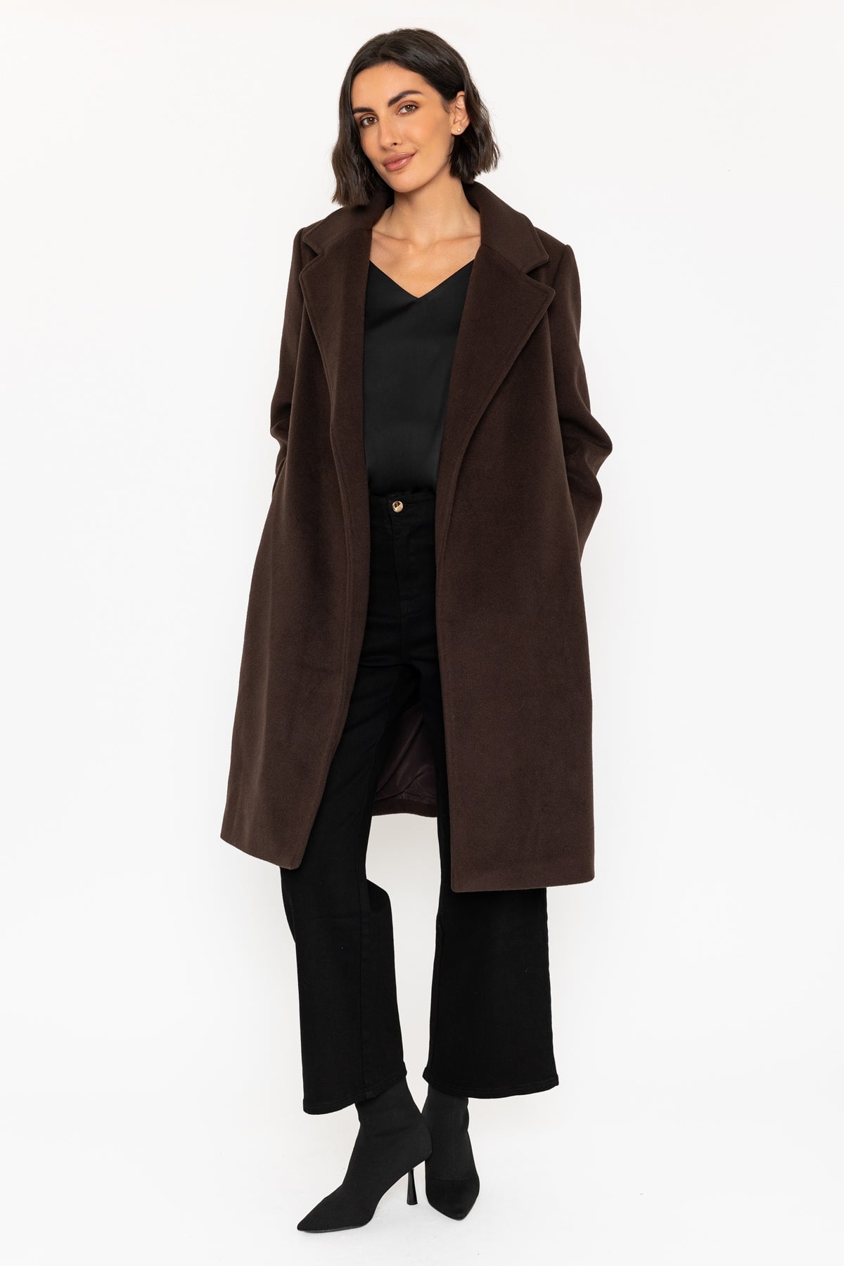 Brown Coat with Detachable Faux Fur Collar