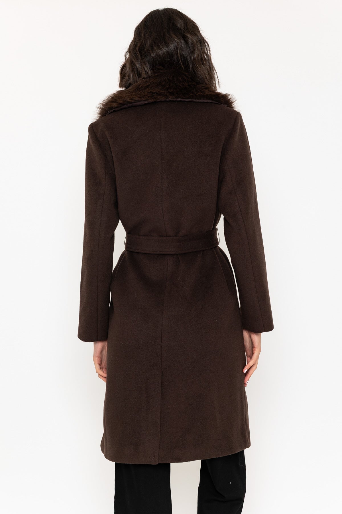 Brown Coat with Detachable Faux Fur Collar