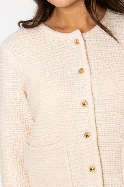 Cream Cardigan with Gold Buttons