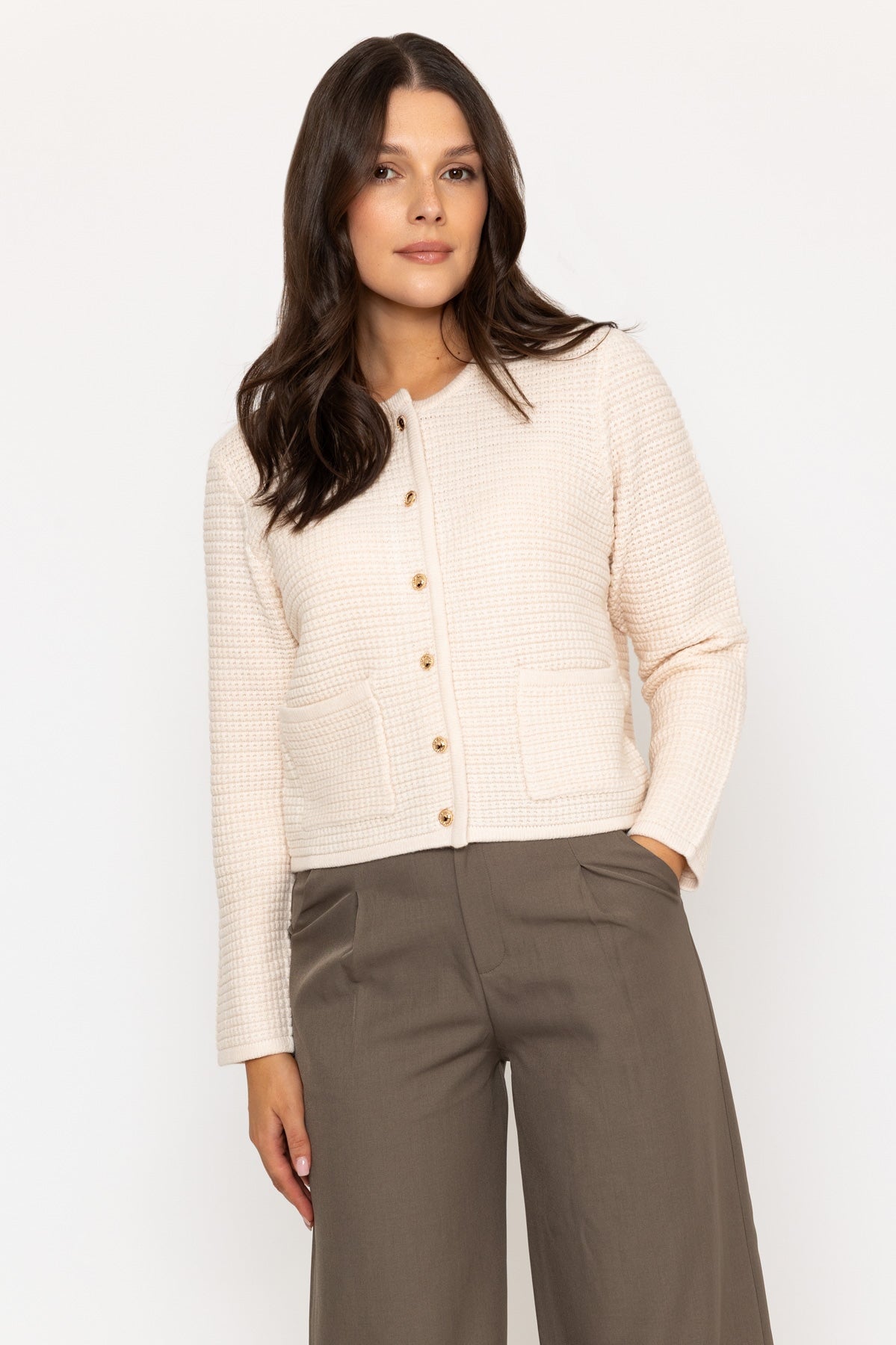Cream Cardigan with Gold Buttons