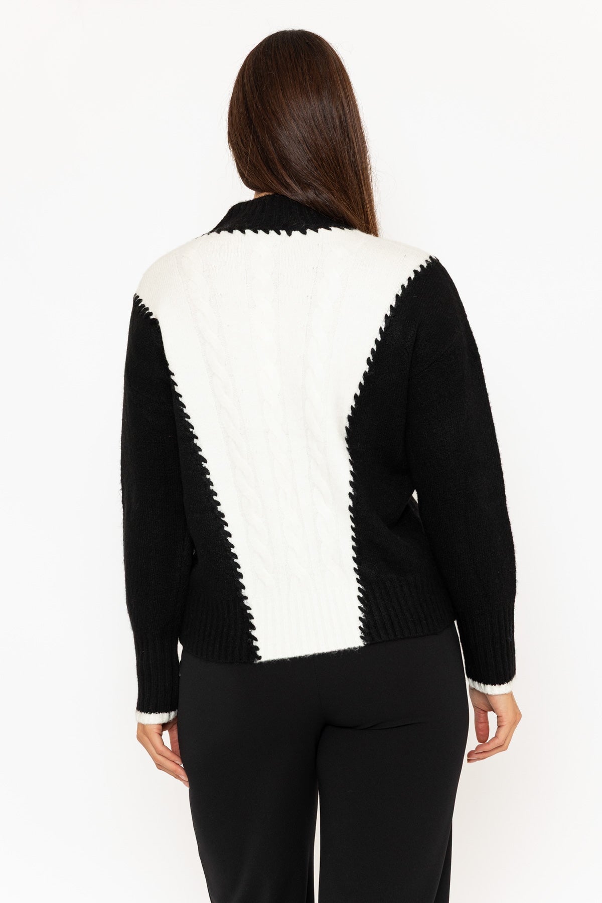 Black & Ecru Contrast Intarsia Cable Knit Jumper