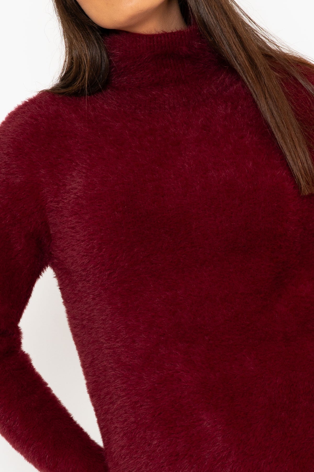 Burgundy Hairy Soft Touch Knit Jumper