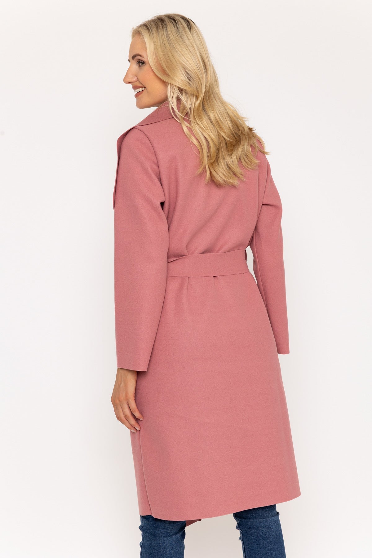 Chuck On Long Wrap Coat in Pink