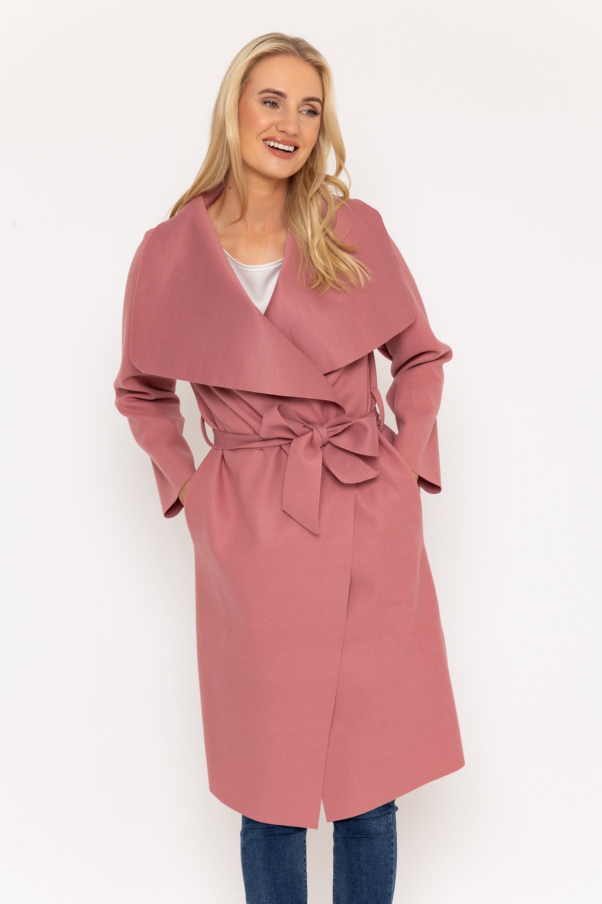 Chuck On Long Wrap Coat in Pink