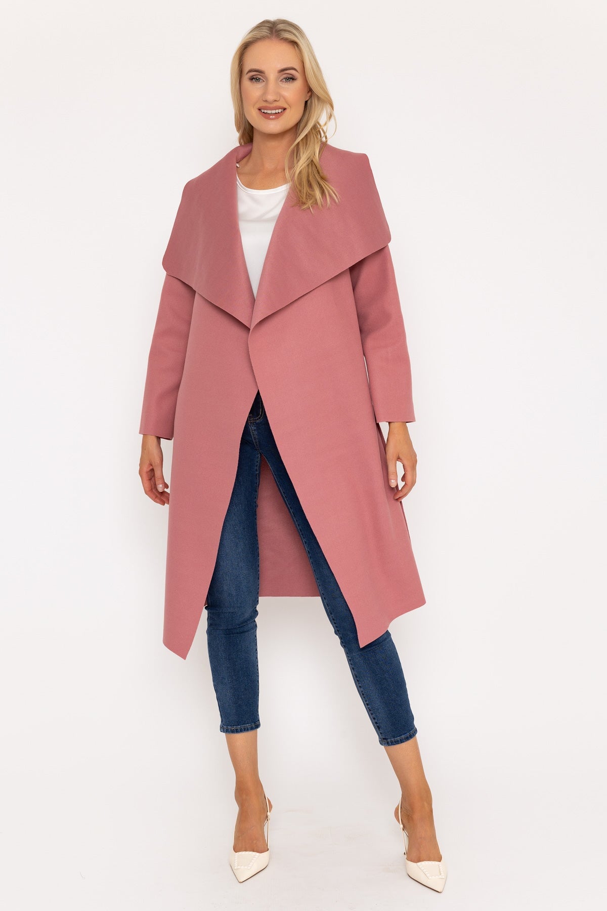 Chuck On Long Wrap Coat in Pink