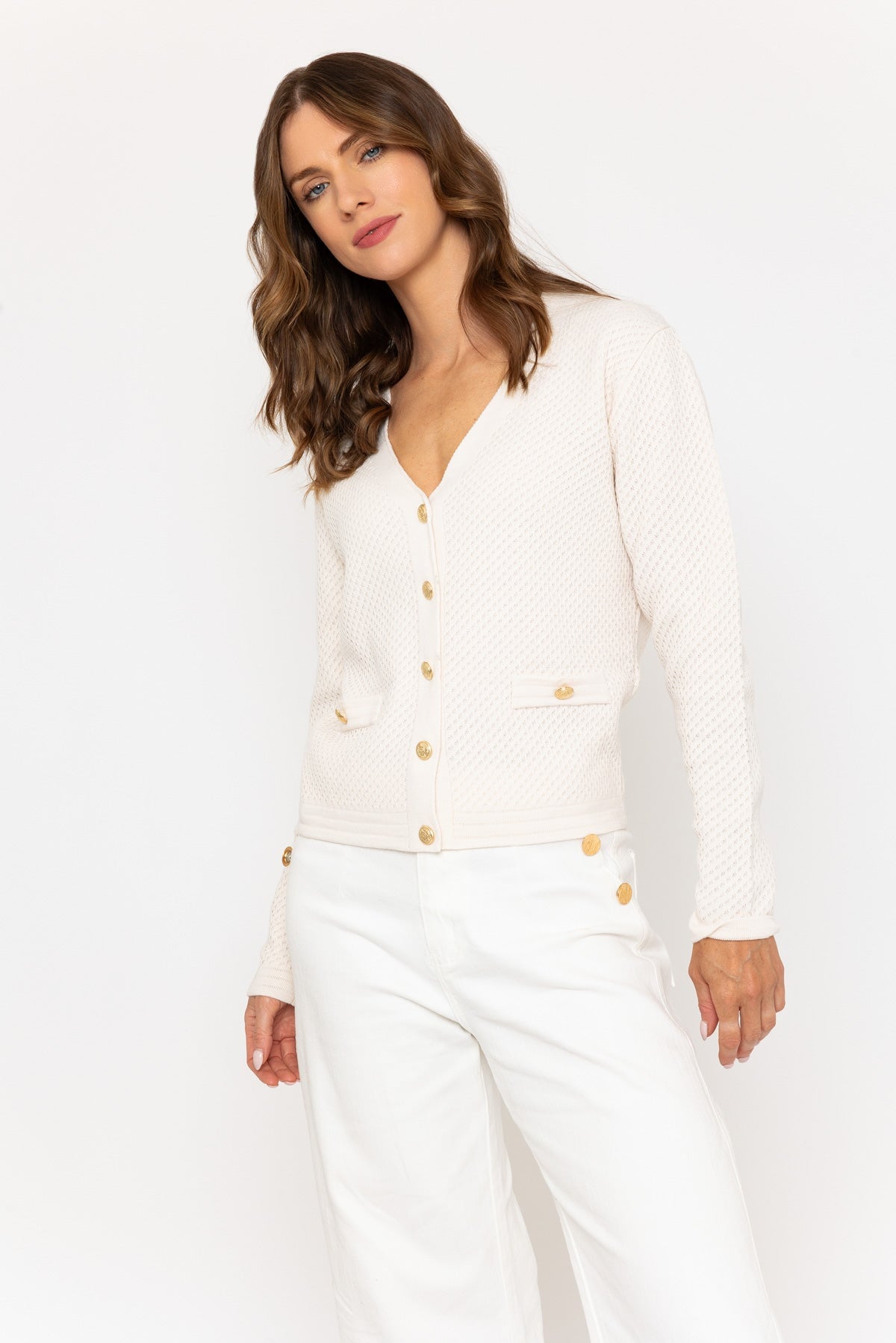 Cream Lightweight Cardigan with Gold Buttons