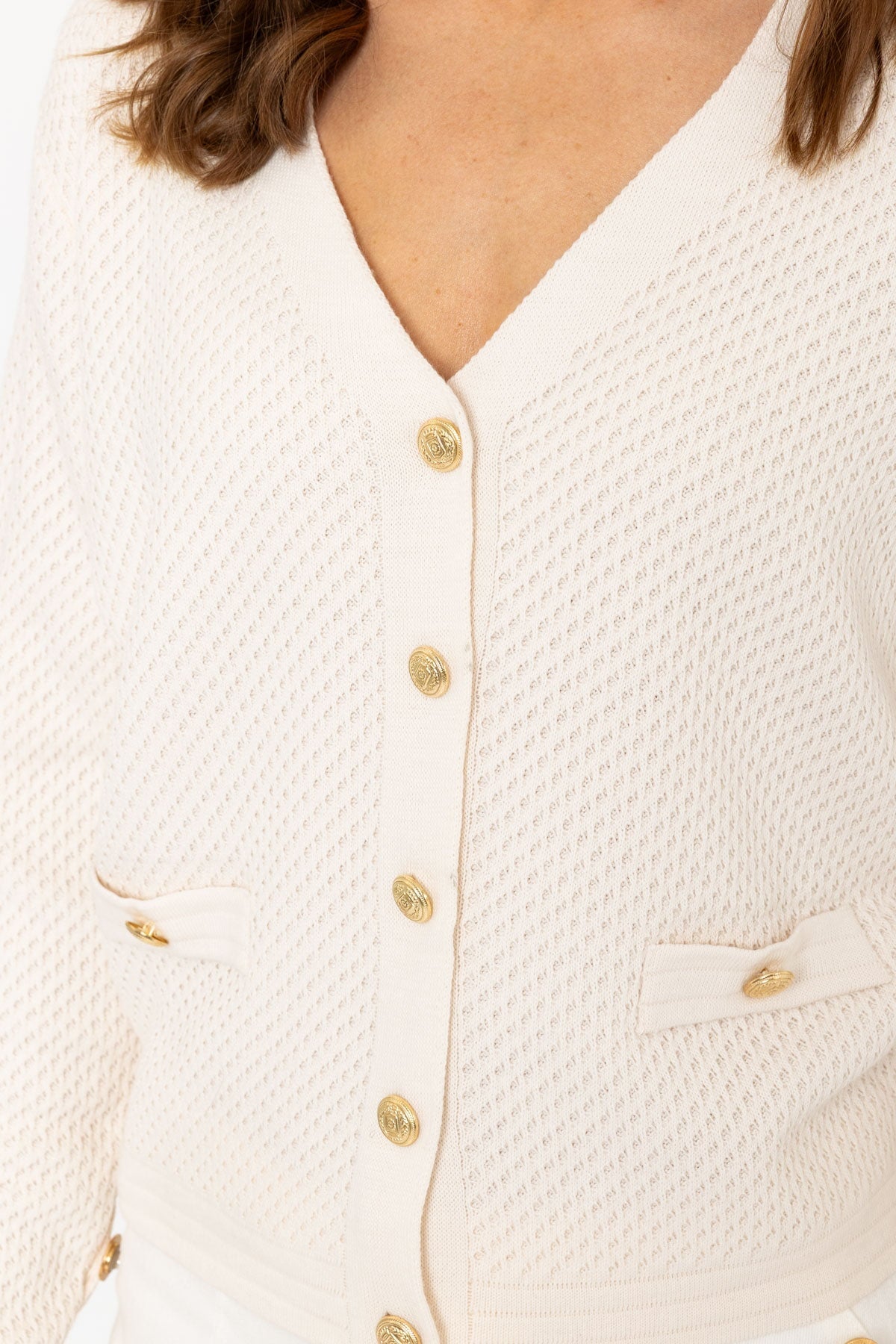 Cream Lightweight Cardigan with Gold Buttons