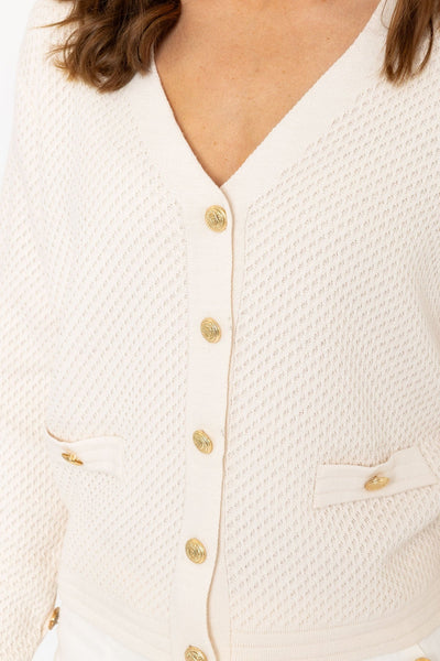 Cream Lightweight Cardigan with Gold Buttons