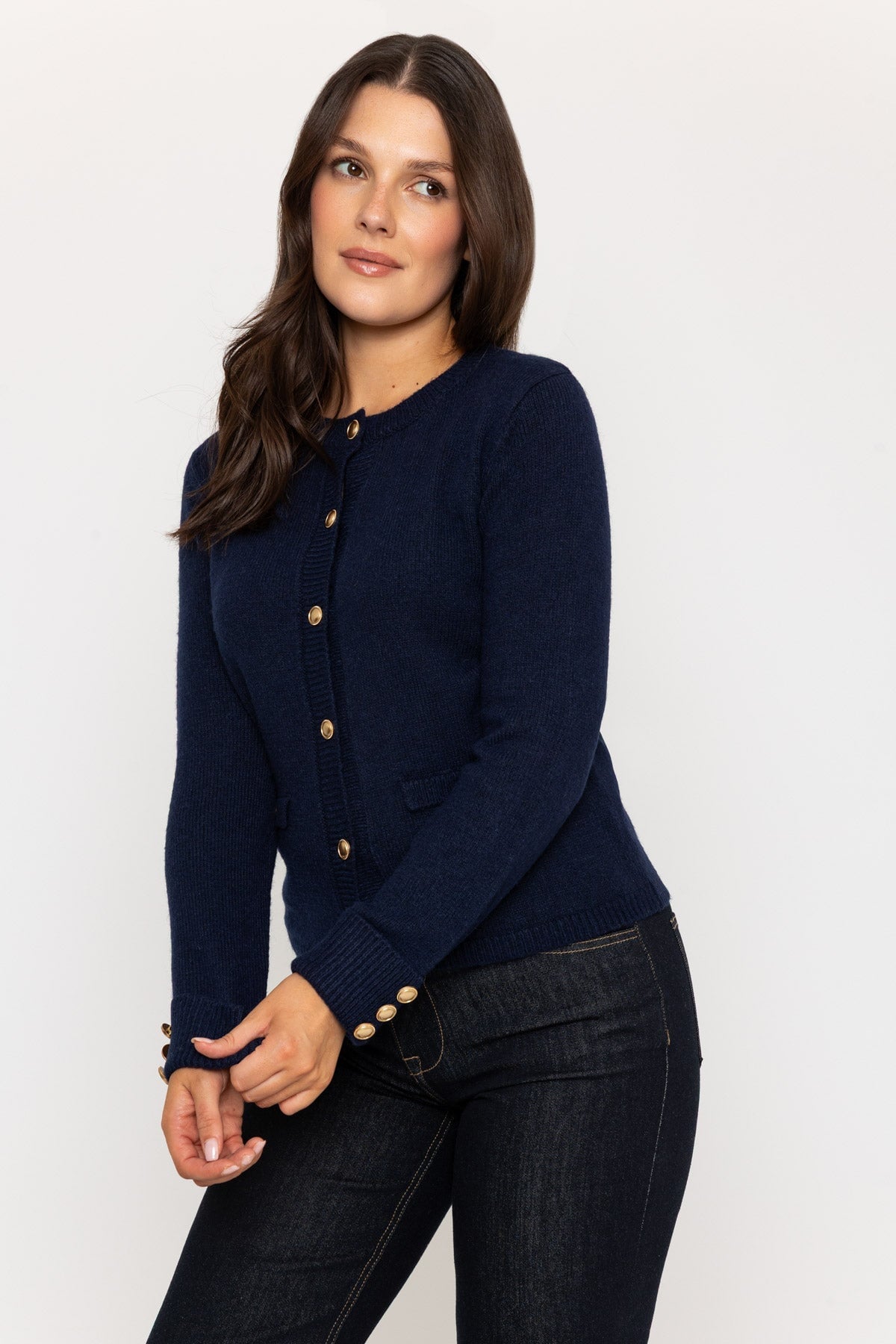 Wool Blend Cardigan in Navy